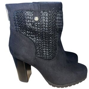 NWOT Juicy Couture Lupia Black Knit & Faux Suede Ankle Boots - Size 6.5 M